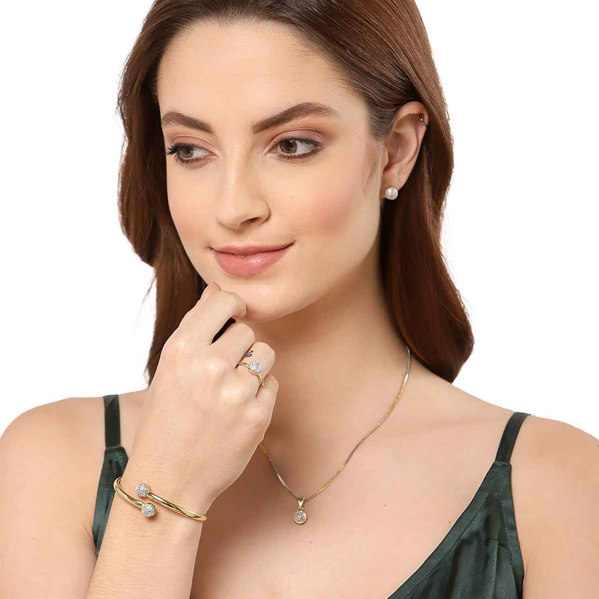 Zeneme Gold Plated AD Stylish Pendant Set | Ring, Bracelet Earring Jewellery for Women & Girls