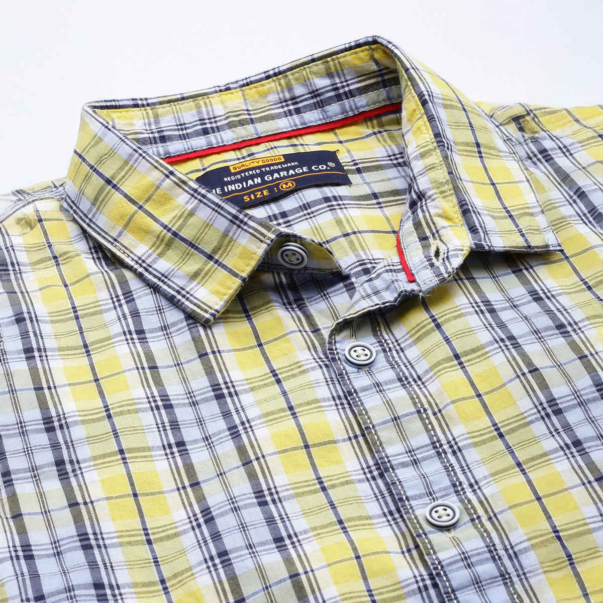 The Indian Garage Co Men's Slim Fit Checked Casual Shirt | Yellow - XL