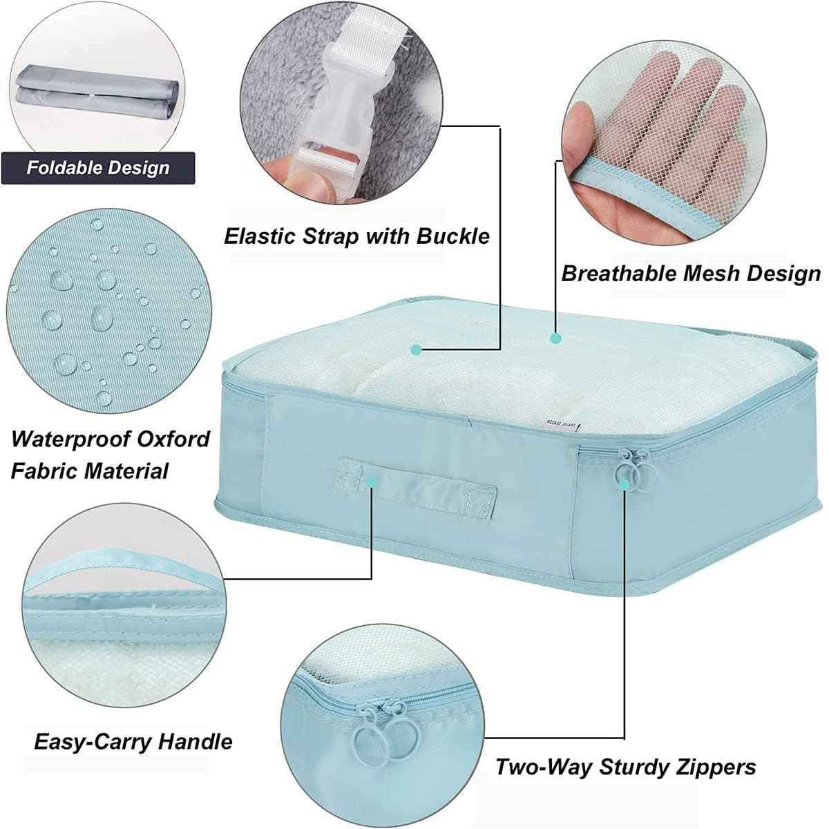 Awestuffs Travel Packing Cubes with Laundry Bag and Shoe Bag Waterproof | Blue