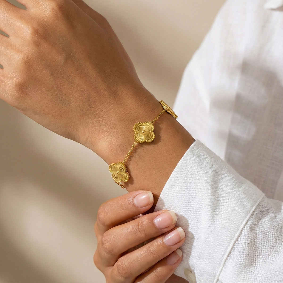LabelShe Stainless Steel Gold Plated Golden Clover Bracelet | LS-BNG-16171