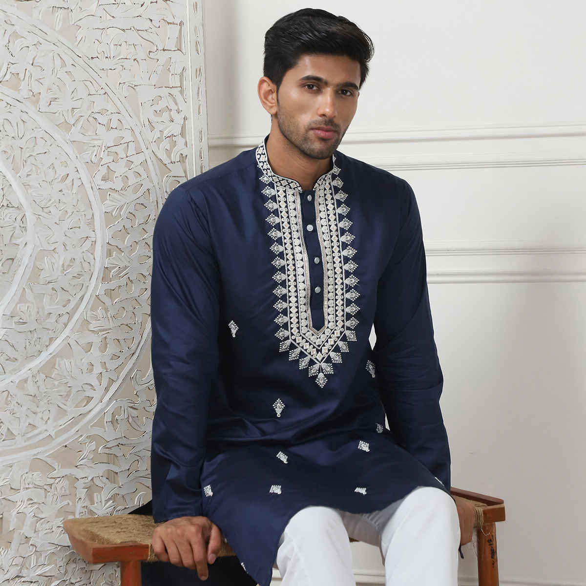 Jompers Men's Kurta | KO 5075 | Navy - XL