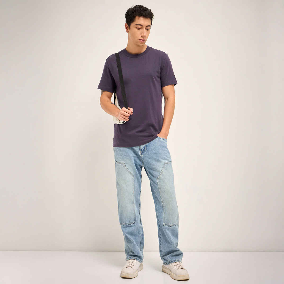 The Bear House Men Relax Fit Solid T-shirt - Thames | Purple | XXL