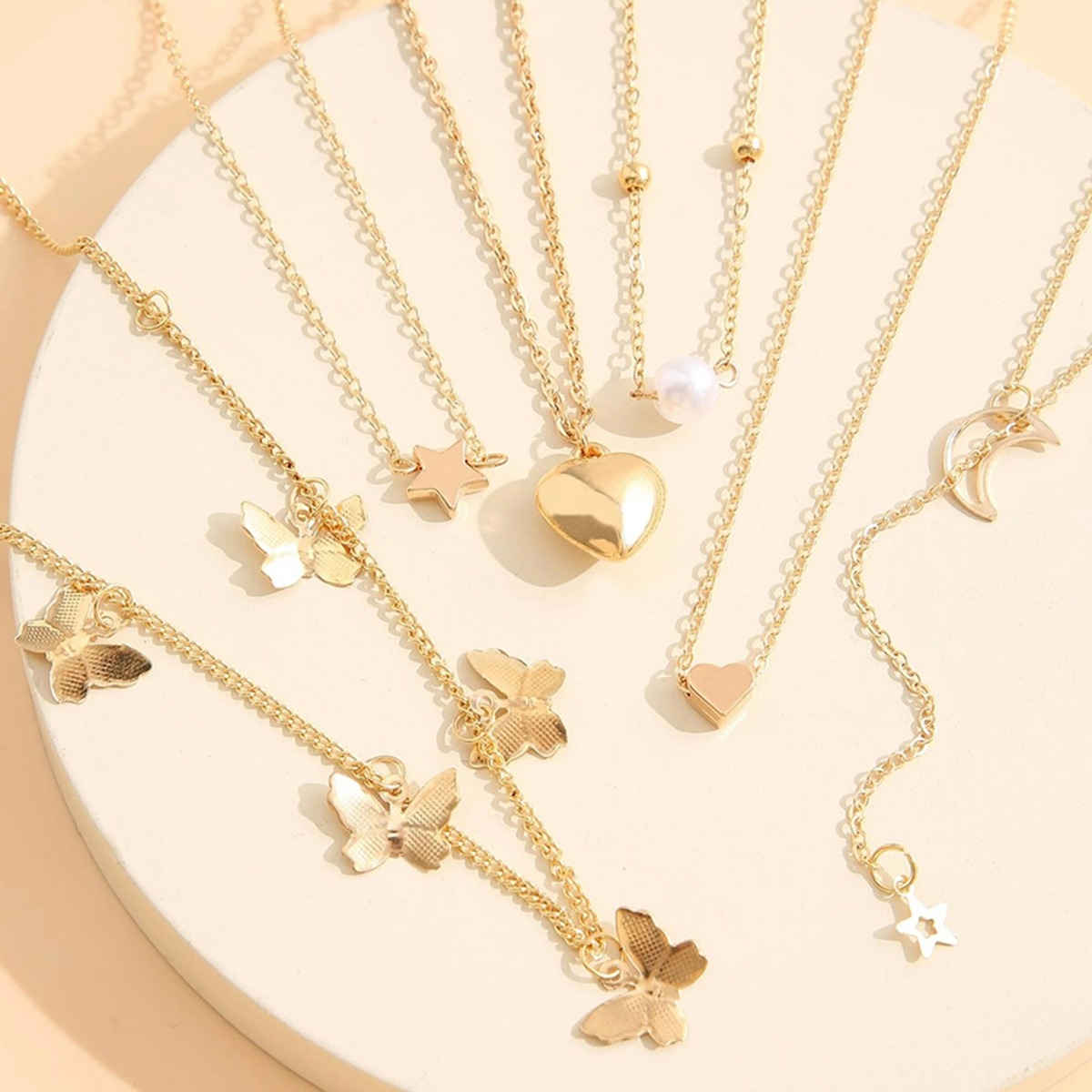 Jewels Galaxy Gold Plated Contemporary Layered Necklace Set Of 6