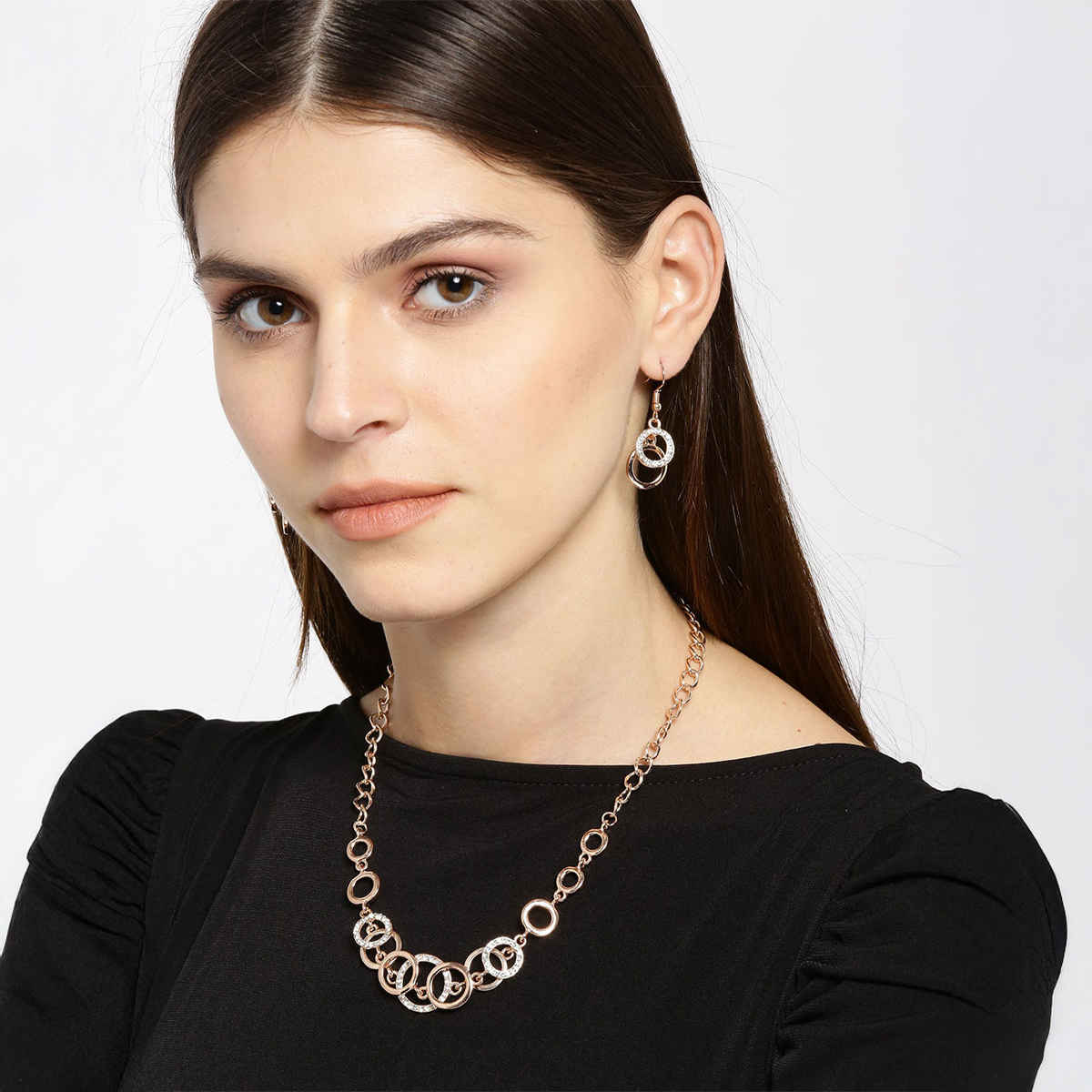 YouBella Rose Gold-Plated Stone-Studded Jewellery Set