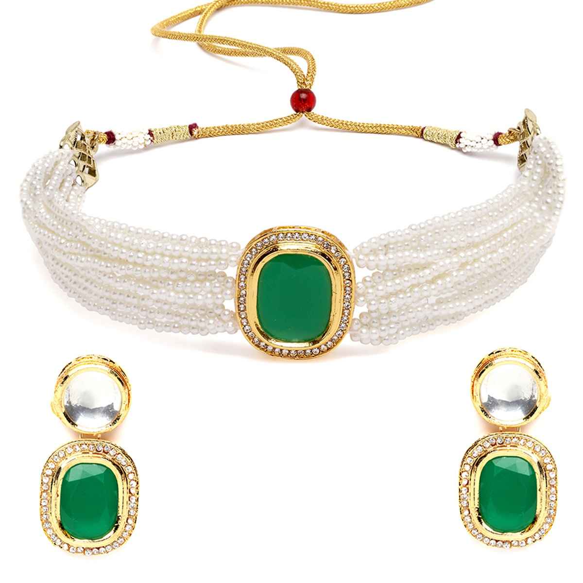 Karatcart Women's Jewellery Set Green and White | 11016048