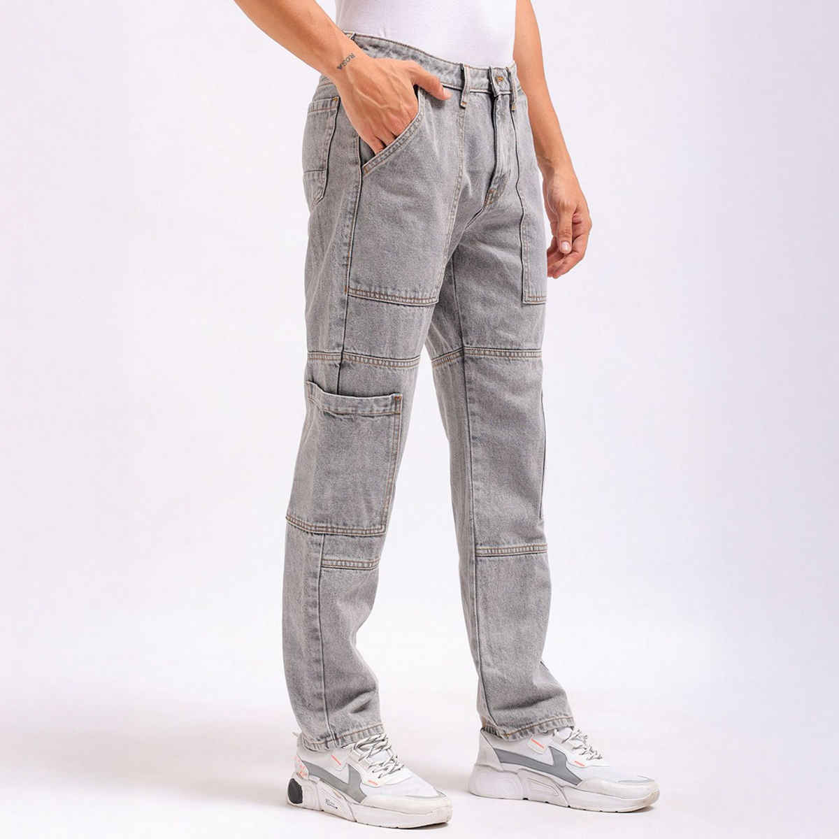 The Indian Garage Co Men's Regular Fit Solid Casual | Grey - 30