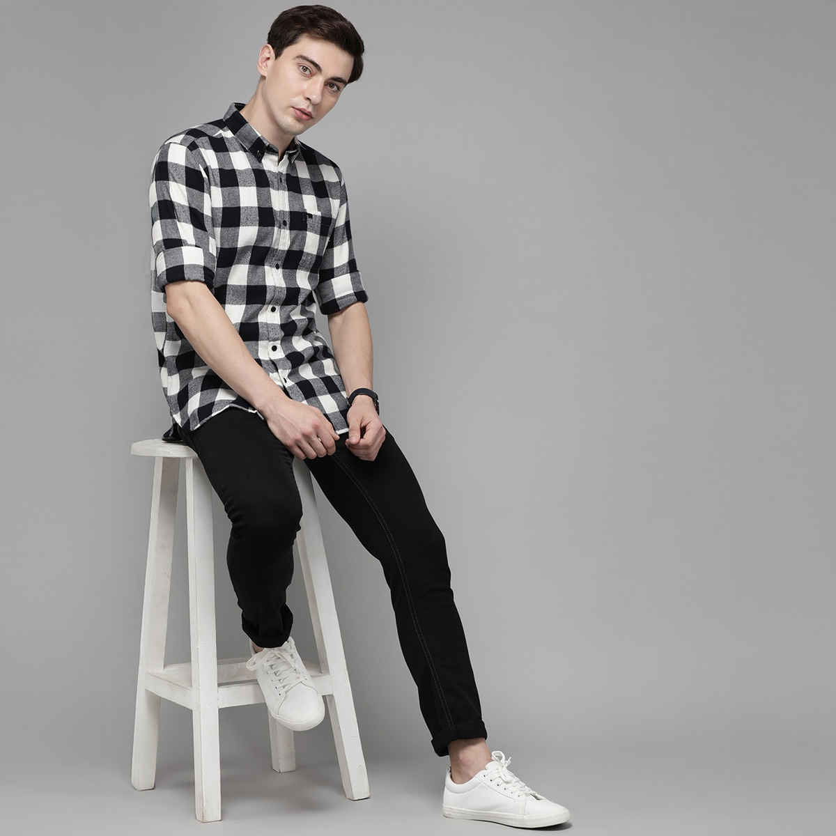 The Bear House Men Slim Fit Flannel Button-Down Casual Shirt - Stephen | Black | L