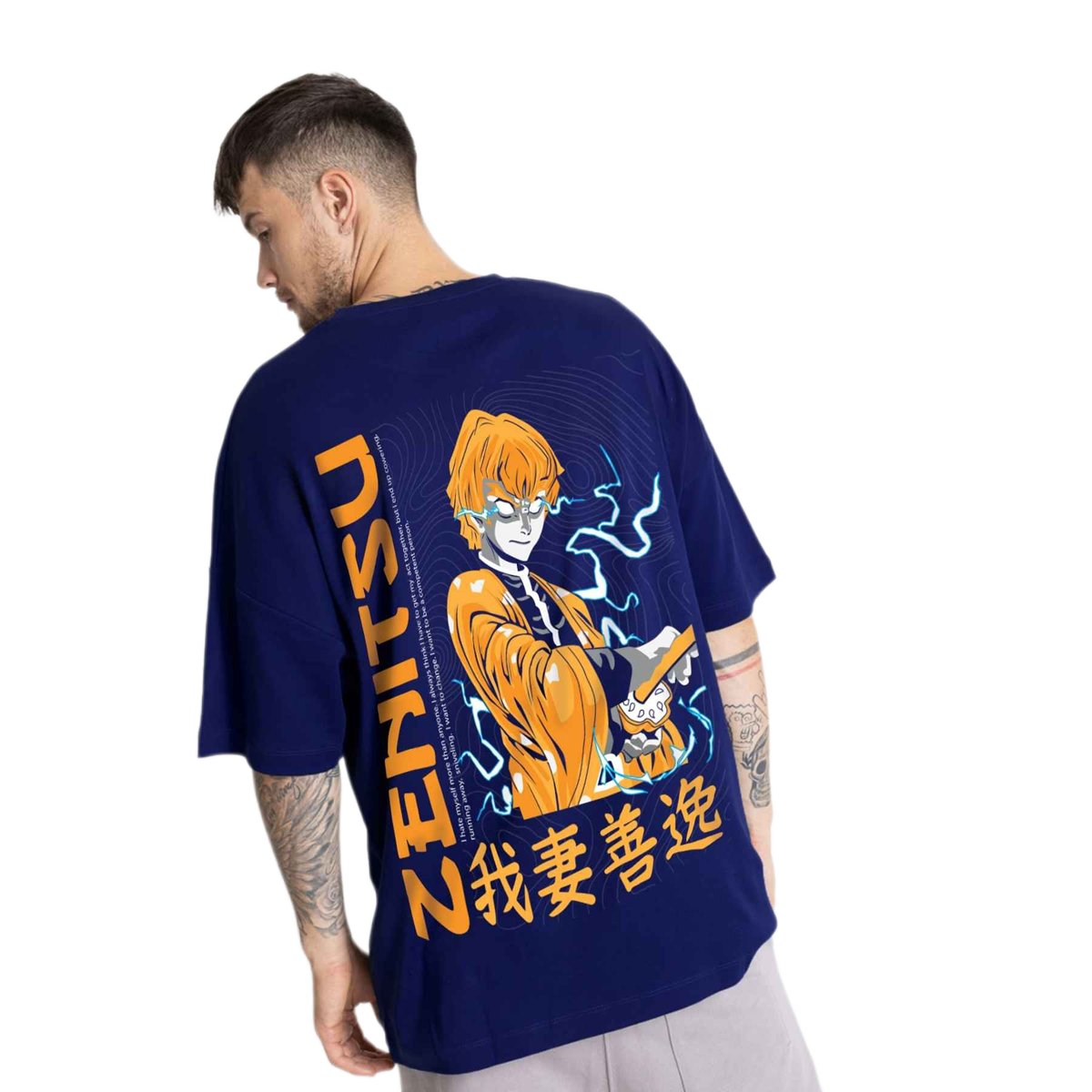 De Tees Men's Oversize T-shirt | M-OST-NAVY-ZENITSU | Navy - XL