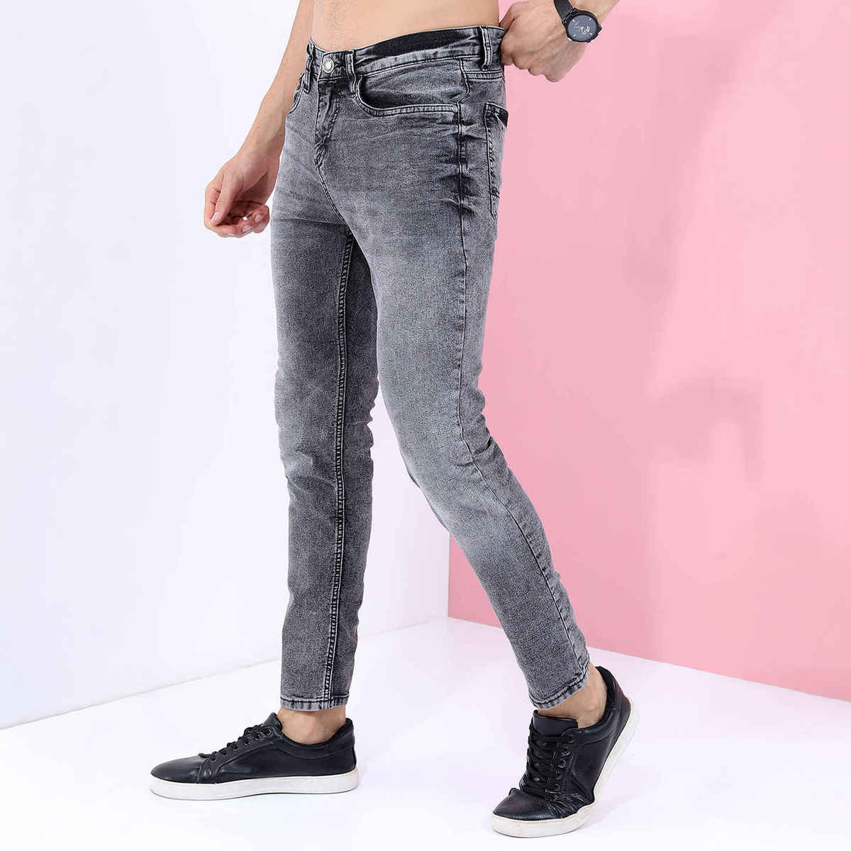 Highlander Men's Tapered Fit Heavy Fade Stretchable Jeans | Grey - 34