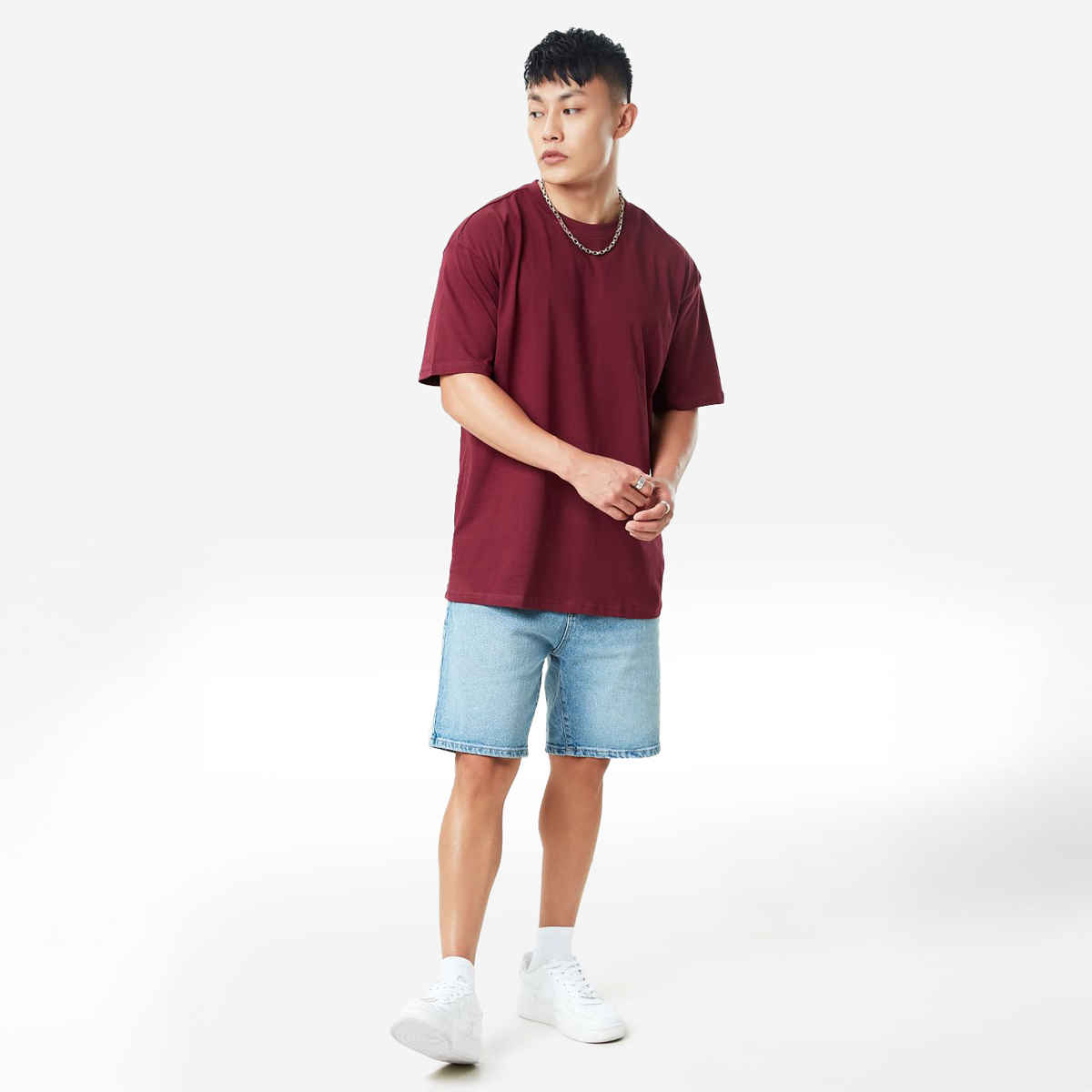 The Souled Store Solids- Maroon Oversized T-Shirts, Burgundy, 2XL