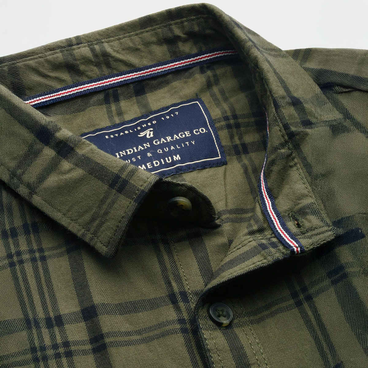 The Indian Garage Co Men's Slim Fit Checkered Casual Shirt | Green - M