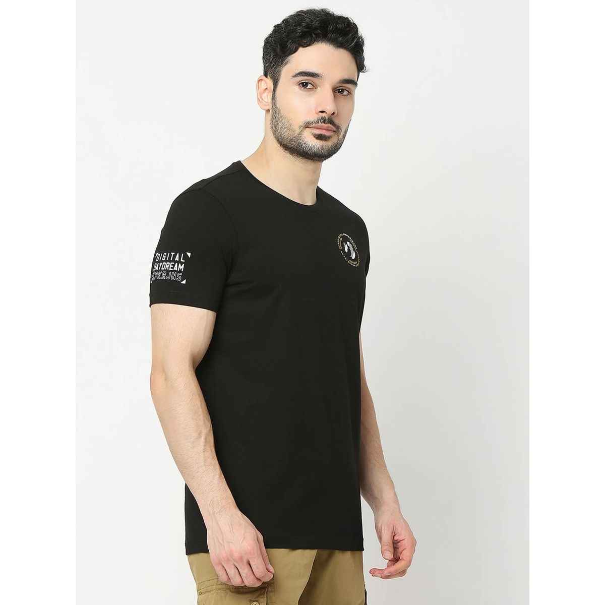 Underjeans by Spykar Men Pure Cotton T-shirt | Black - M