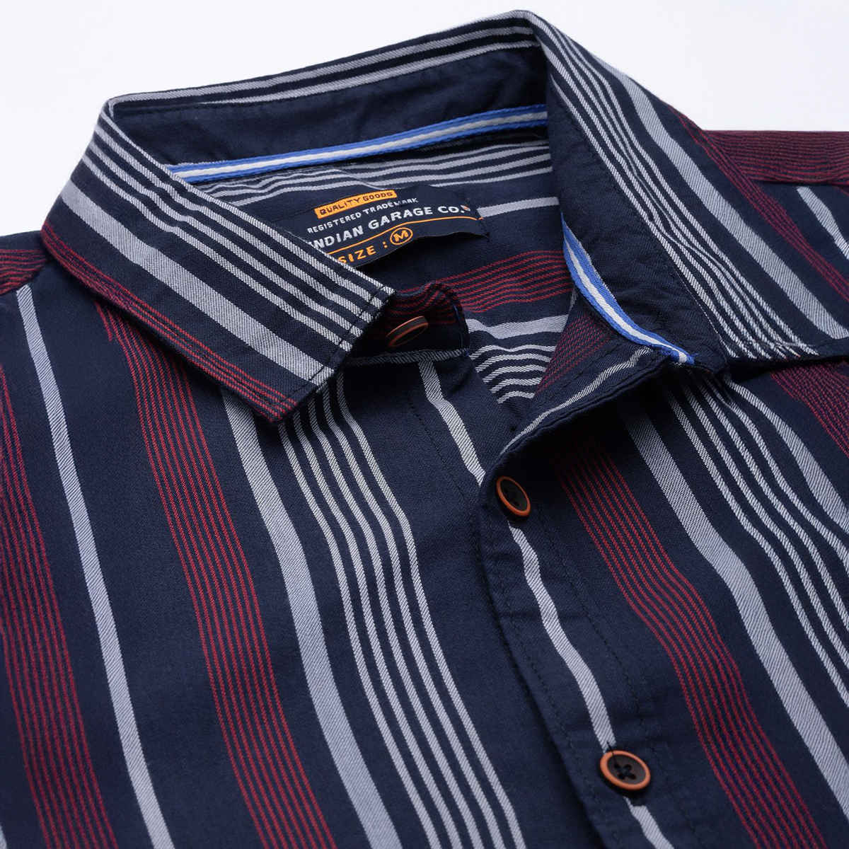 The Indian Garage Co Men's Regular Fit Striped Casual | Navy Blue | 2XL