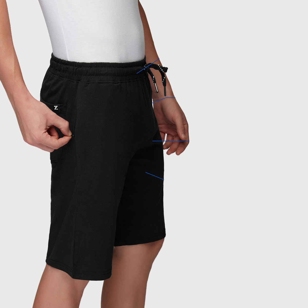 XYXX Ace Cotton Modal solid Shorts | 2 Side Pocket with zip | Black- L