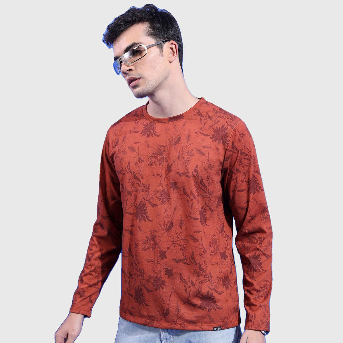 Ketch Men Relaxed Fit Floral Printed Long Sleeves T-Shirt | Brown | M
