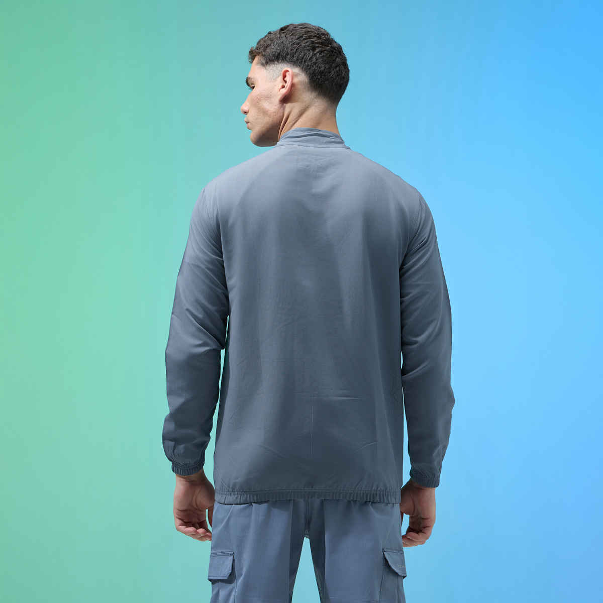 Technosport Men's Slim Fit Mock Neck Sports Jacket | TECHNOLITE Fabric | Blue - XL