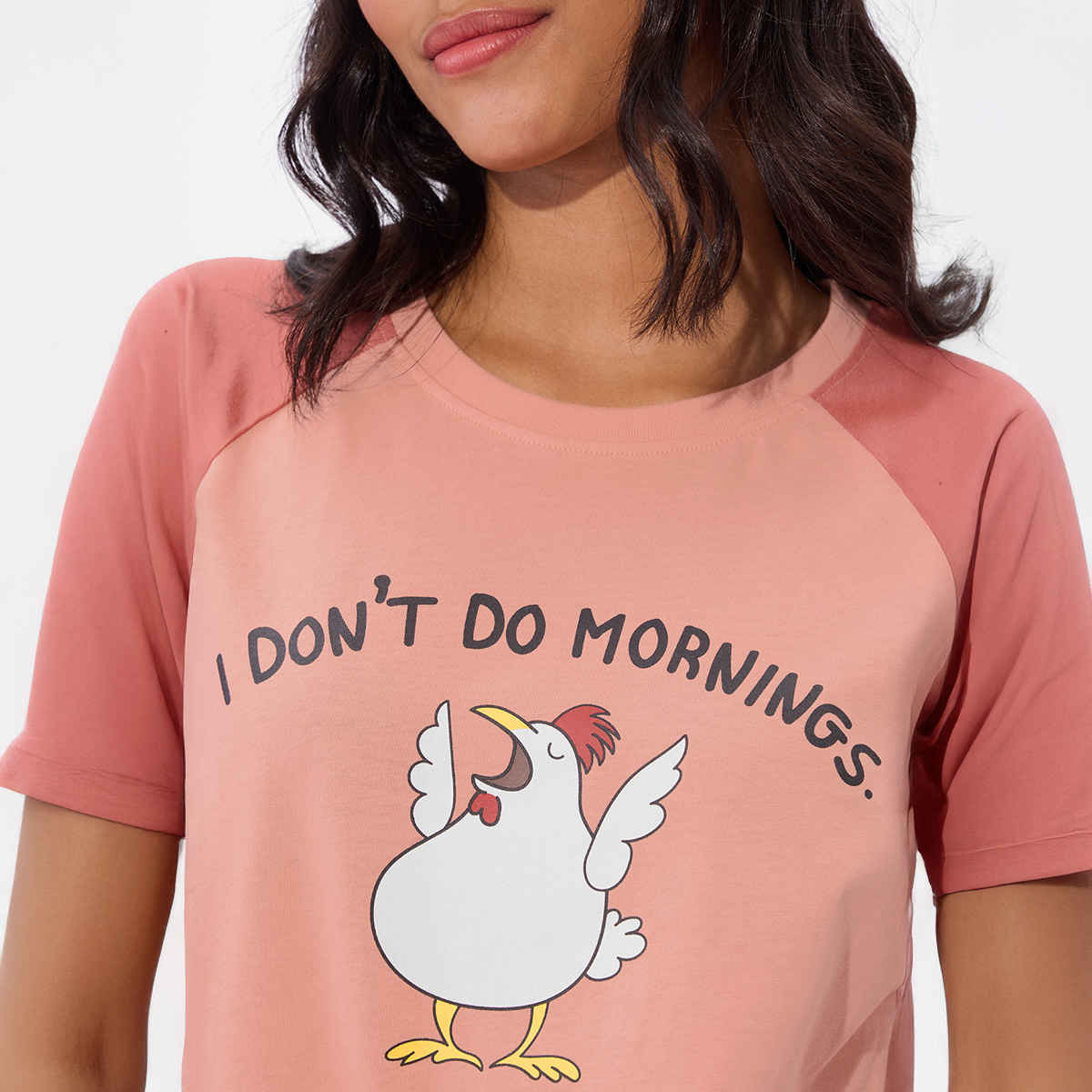 The Souled Store Women's TSS Originals I Don't Do Mornings Relaxed Fit T-shirt | Pink - M
