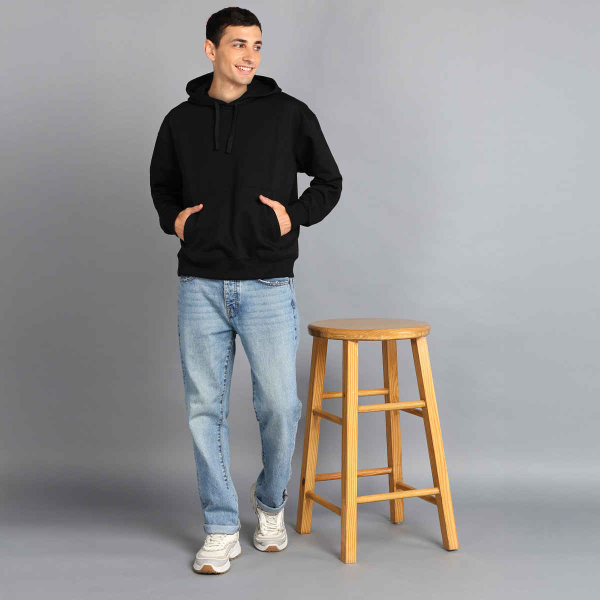 Alan Jones Clothing Men's Cotton Blend Hooded Neck Loose Oversized Hoodie | Black - M