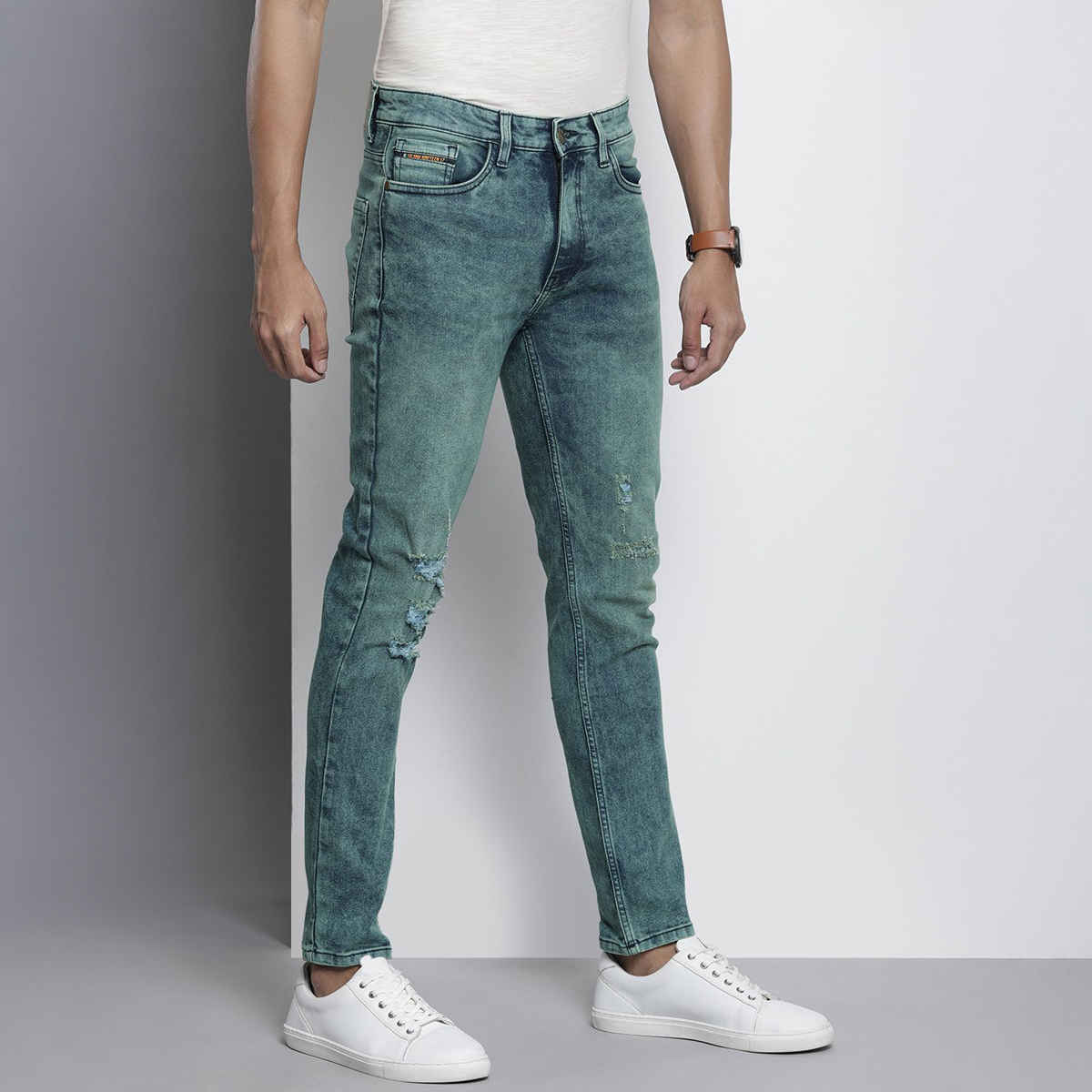 The Indian Garage Co Men's Regular Fit Solid Casual Jeans | Blue - 32