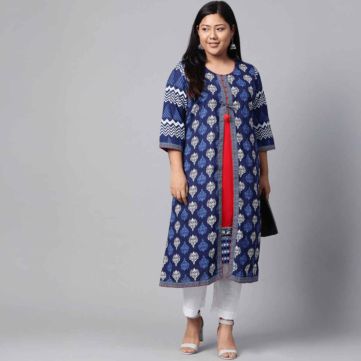 Divena Women's Cotton & Rayon A-line Kurti | DK0128 | Blue - S