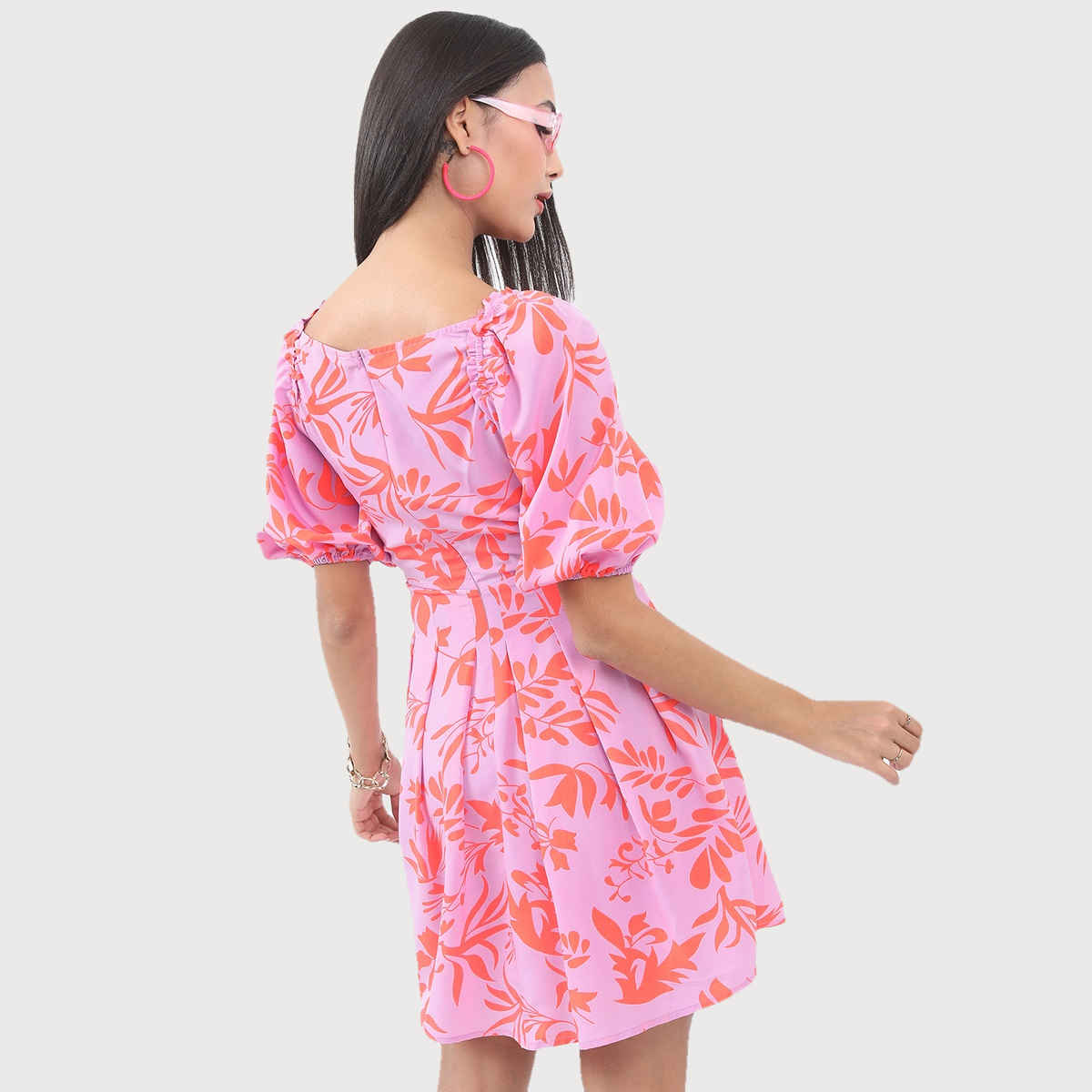 Ketch Women's Floral Printed Twisted Cut-Out A-Line Dress | Purple - S