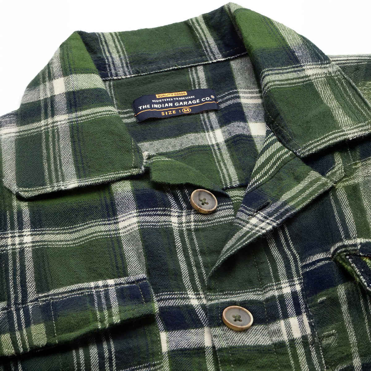 The Indian Garage Co Men's Regular Fit Checked Casual Shirt | Olive - L