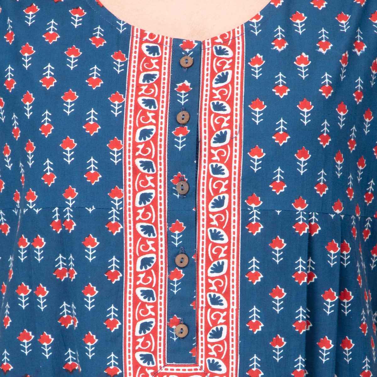 Nihsamah Women's Cotton Essential Button-Up Nighty | Full Length | Indigo - XL