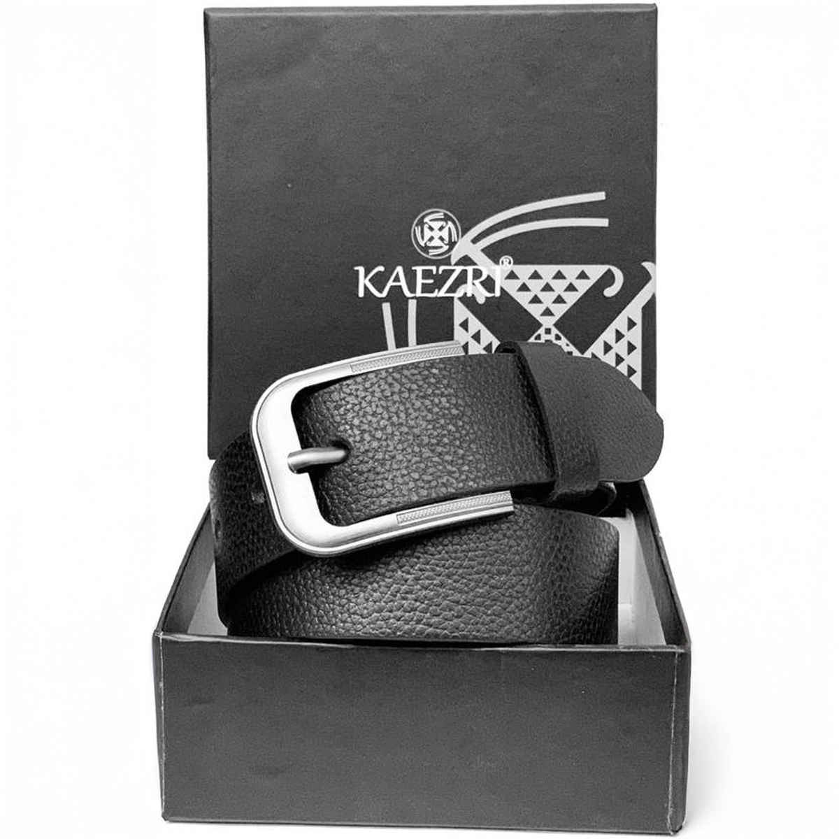 Kaezri Genuine Leather Black Patterned Belt for Men | Lckata - 36
