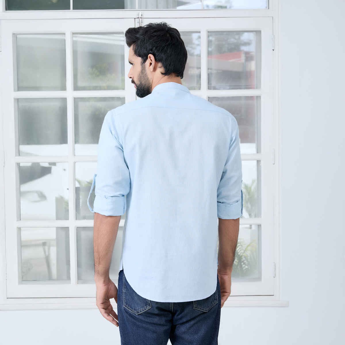 See Designs Men's Solid Cotton Short Kurta | Light Blue - XL