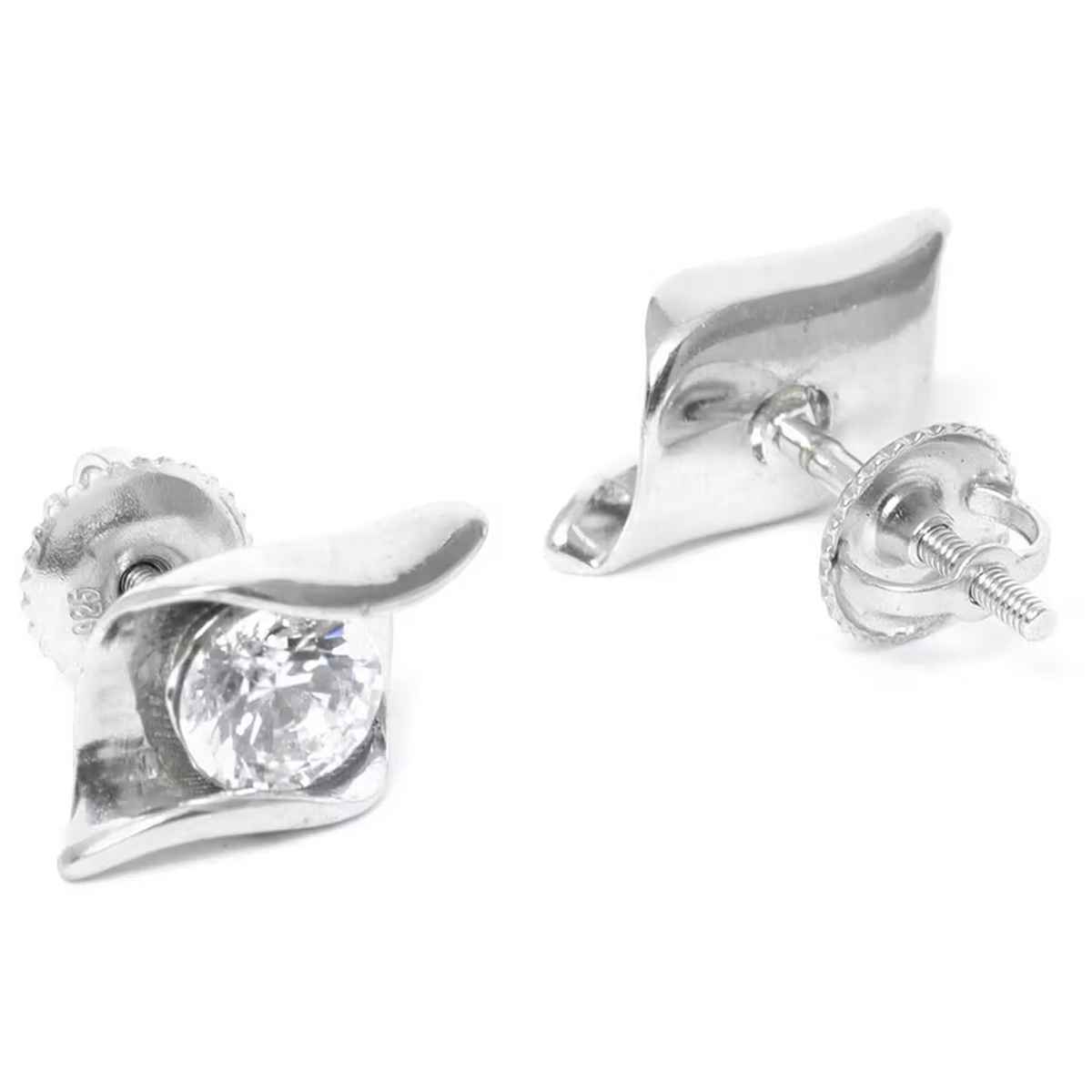 Clara Made With Swiss Zirconia 925 Sterling Silver Platinum Plated Mia Solitaire Earrings