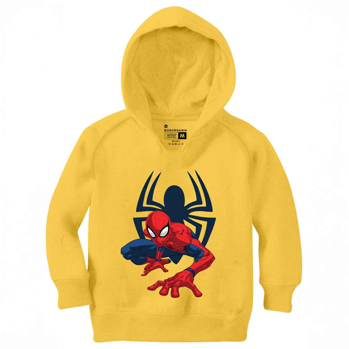 Bonorganik Men's Spiderman Graphic Printed Hoodie | Yellow - M