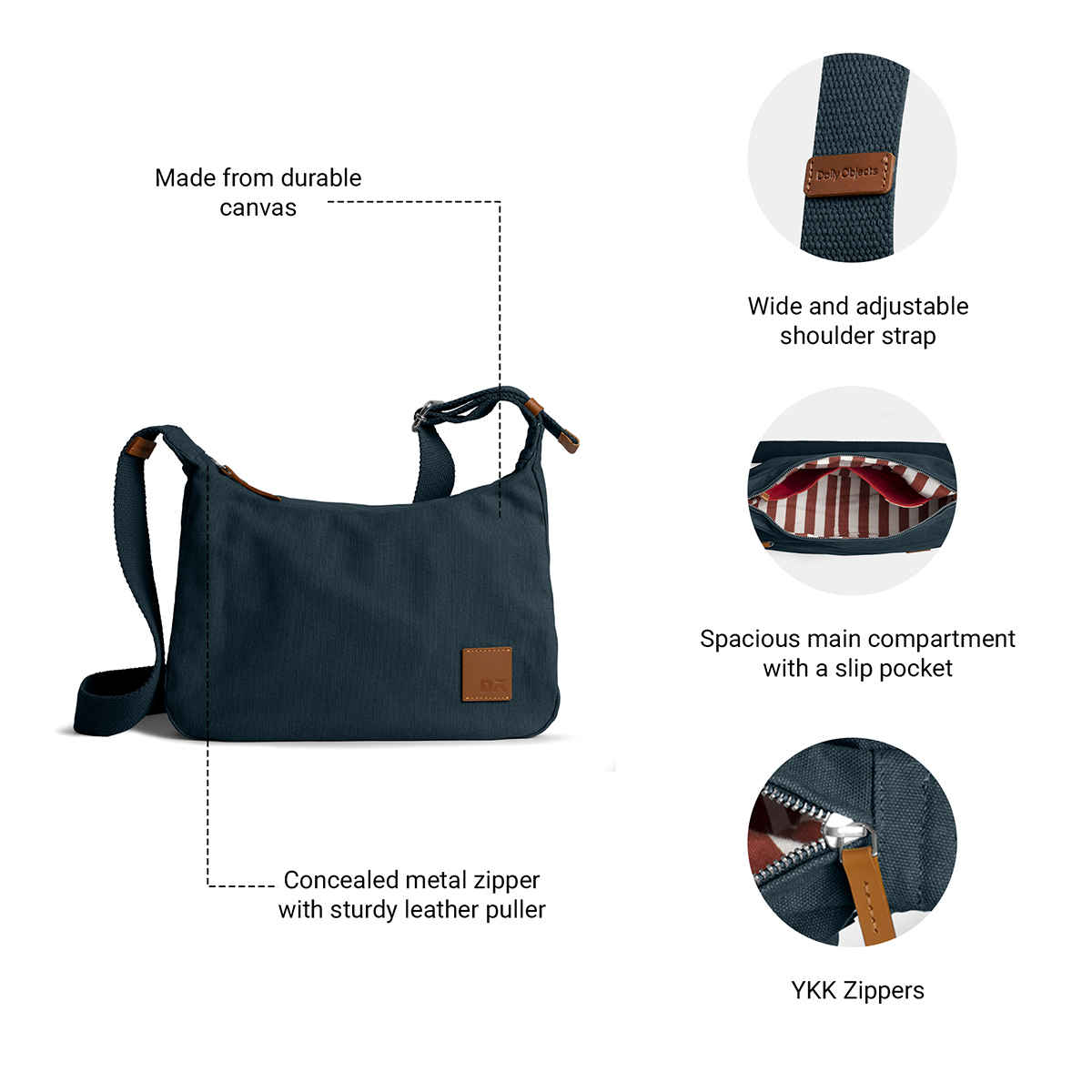 Daily Objects March Crossbody Sling Bag| Slip pocket & External Back Pocket| Blue