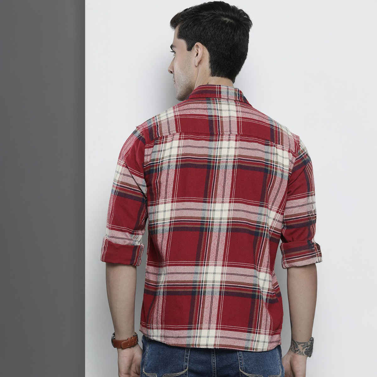 The Indian Garage Co | Men Regular Fit Checkered Casual Shirt | Maroon | M