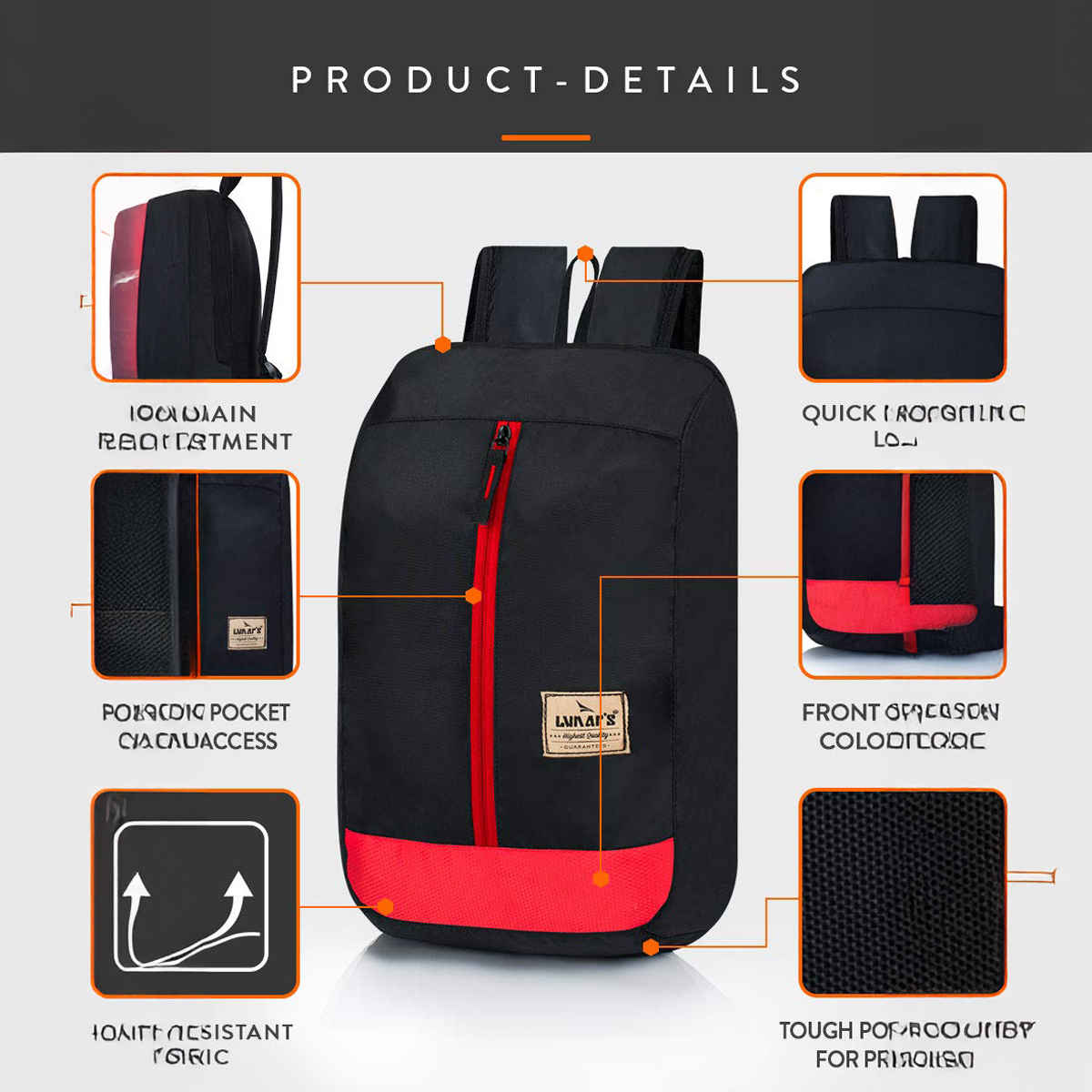 Lunar's Unisex Solid Polyester 12 L Backpack | Black and Red
