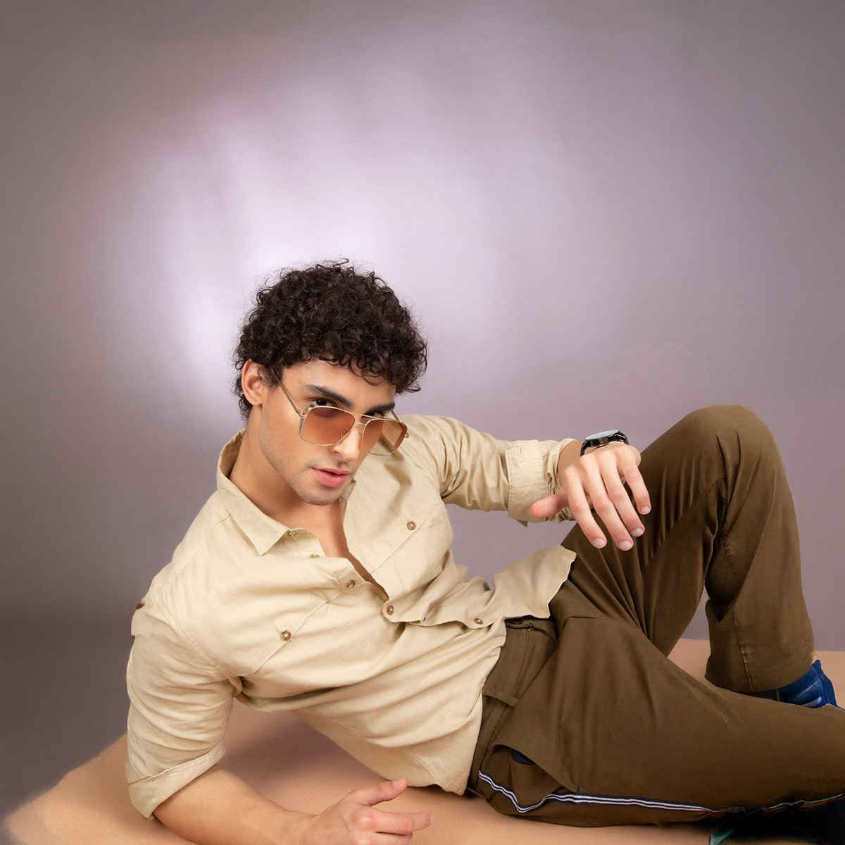 The Indian Garage Co Men's Slim Fit Solid Casual Shirt | Beige - S