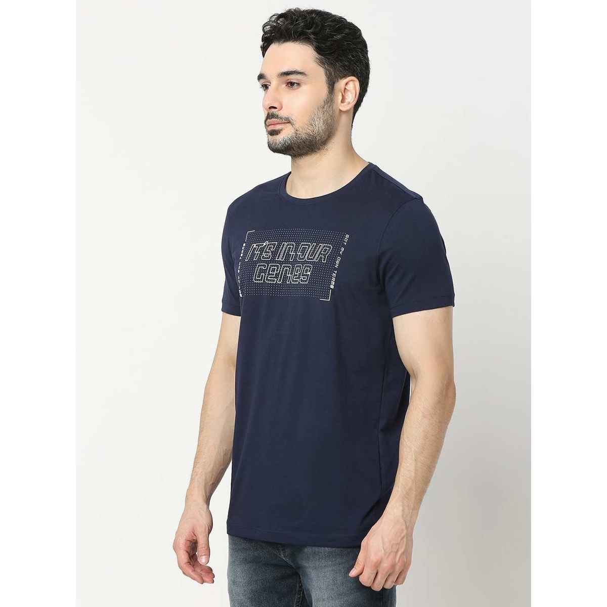 Underjeans by Spykar Men Pure Cotton T-shirt | Navy - L