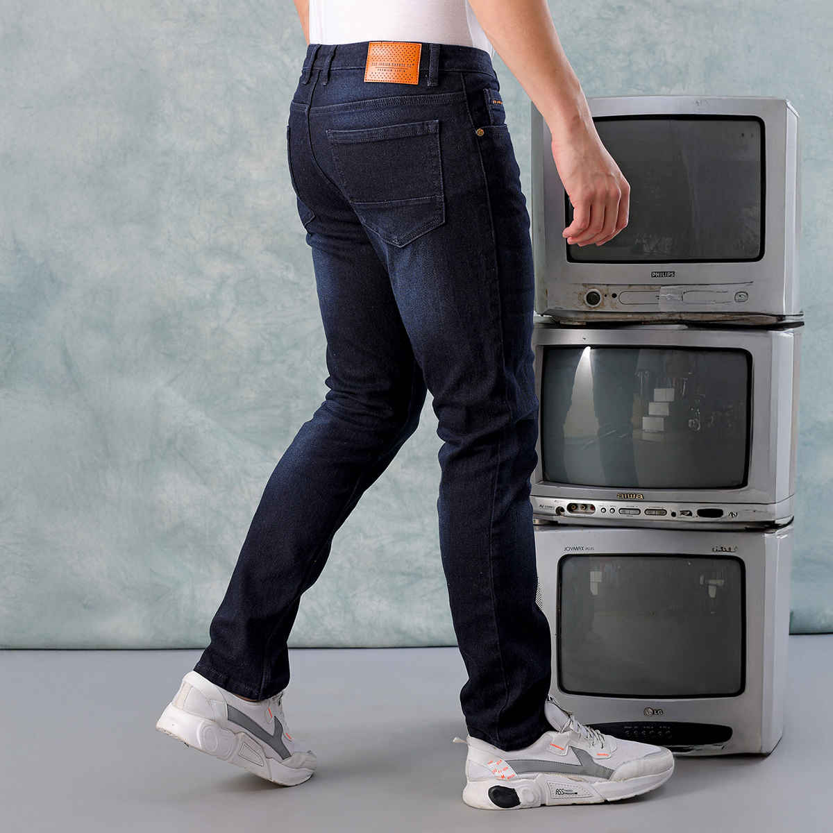 The Indian Garage Co Men's G-Jake Slim Straight Fit Jeans Solid Street Jeans | Blue - 36