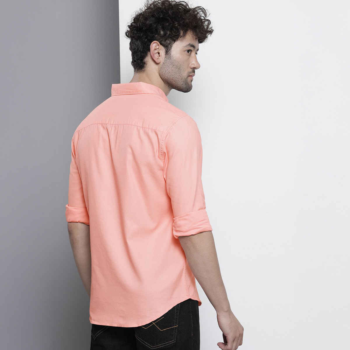 The Indian Garage Co Men's Slim Fit Placement Embroidery Casual Shirt | Pink - S