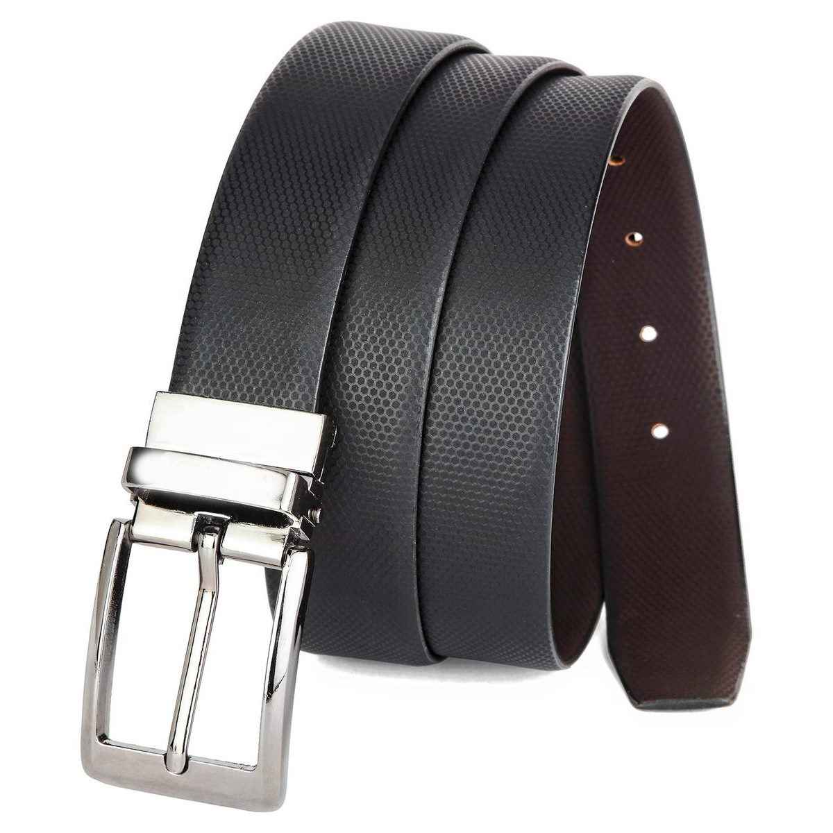 Wildhorn Men's Textured Genuine Leather Leather Belt | Black and Brown - 46 Inches