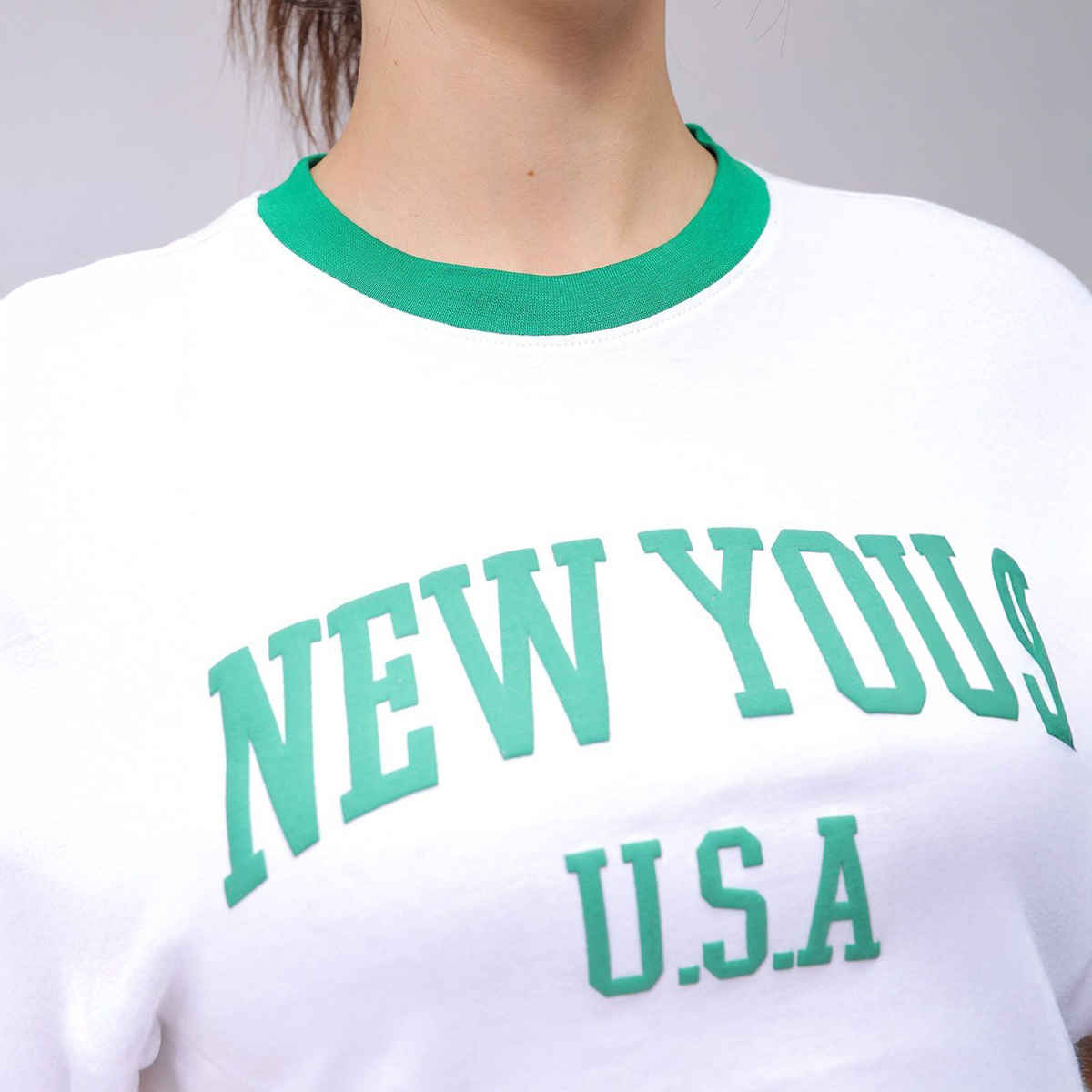 Freehand Women's Casual Slim Typographic Cropped T-shirt | 0424-Zfhcrtee1-02 | White - XL