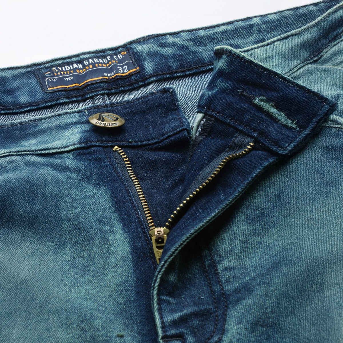 The Indian Garage Co Men's Regular Fit Solid Casual Jeans | Blue - 32