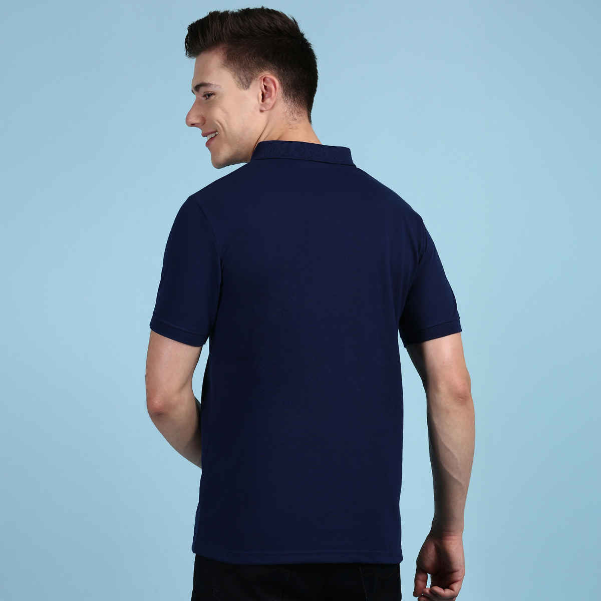 Lux Cozi Men's Solid Cotton Polo T-shirt with Pocket | Ink Blue - S