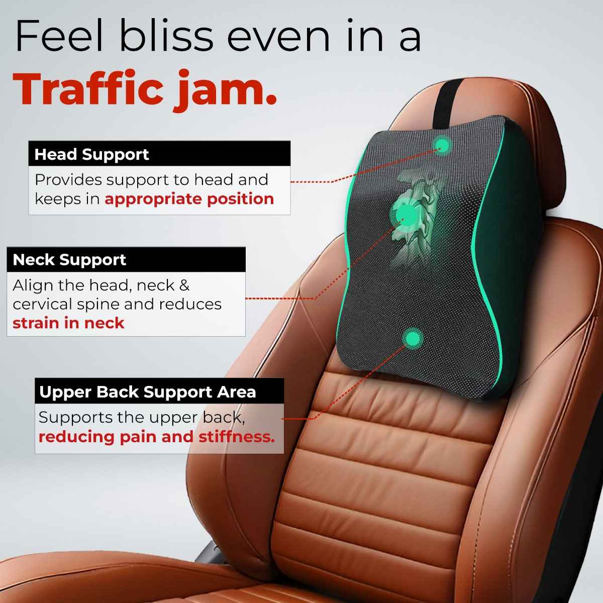 Trajectory Memory Foam Car Headrest Pillow for Neck Pain - Travel & Driving