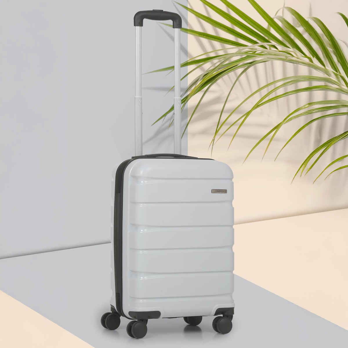 Teakwood Textured ABS 20 L Retractable Trolley Bag | Silver - CabInches Size