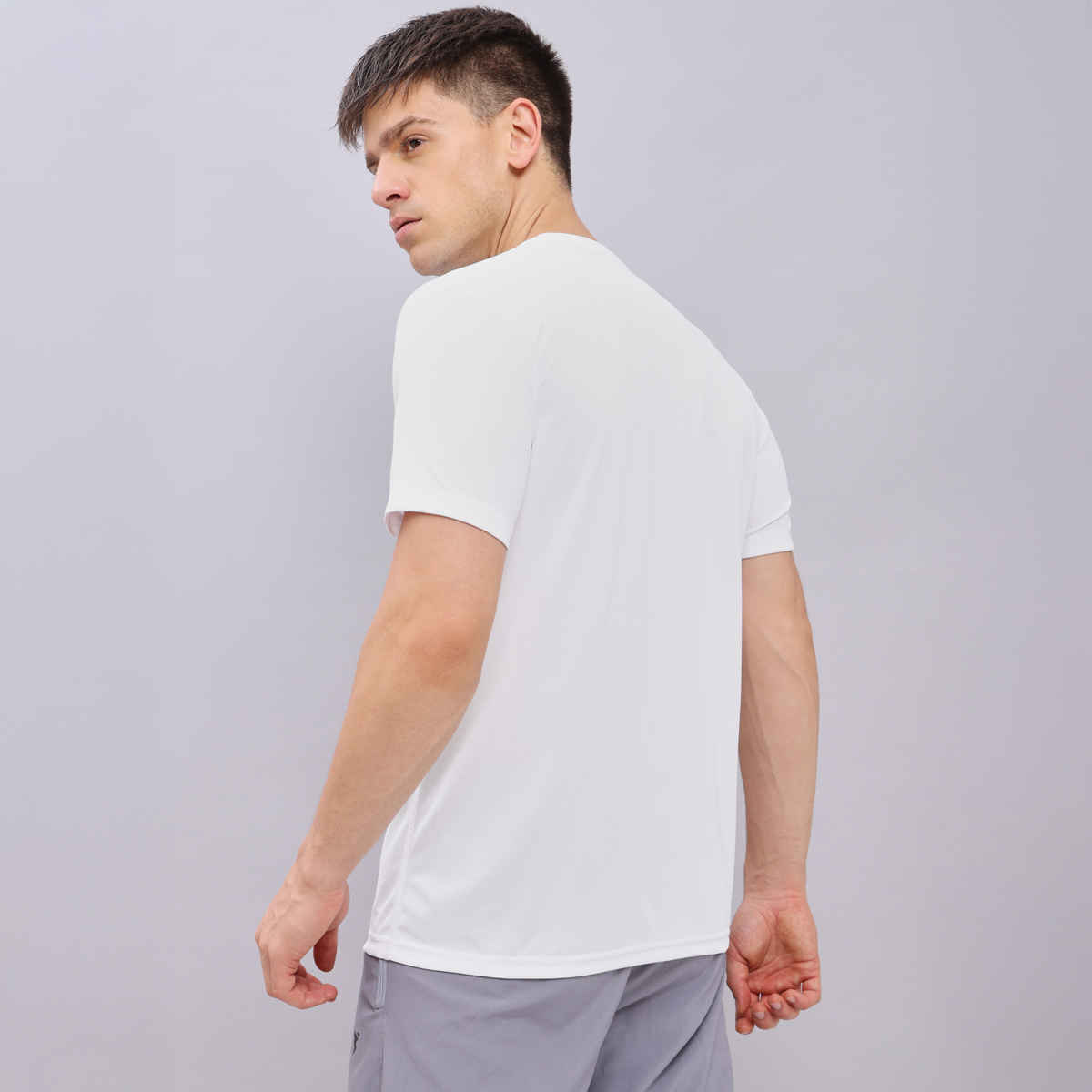 Technosport Men's Poly Solid Slim Fit Round Neck Sports T-shirt | White - 2XL