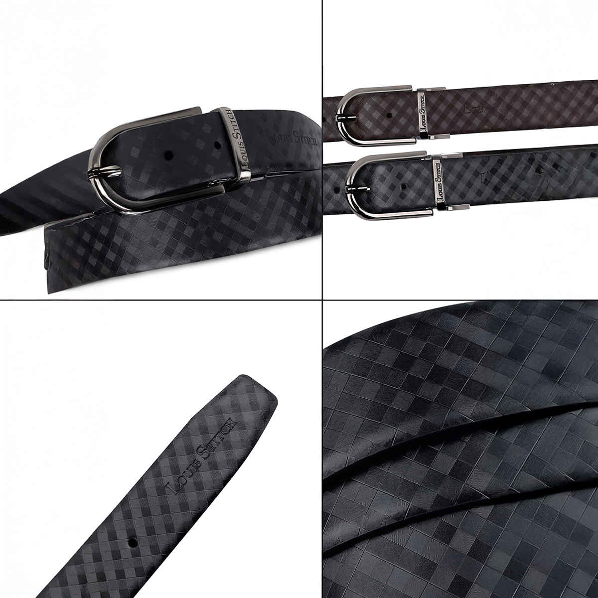 Louis Stitch Men's Textured Genuine Leather Reversible Belt | Black and Brown - 34 Inches