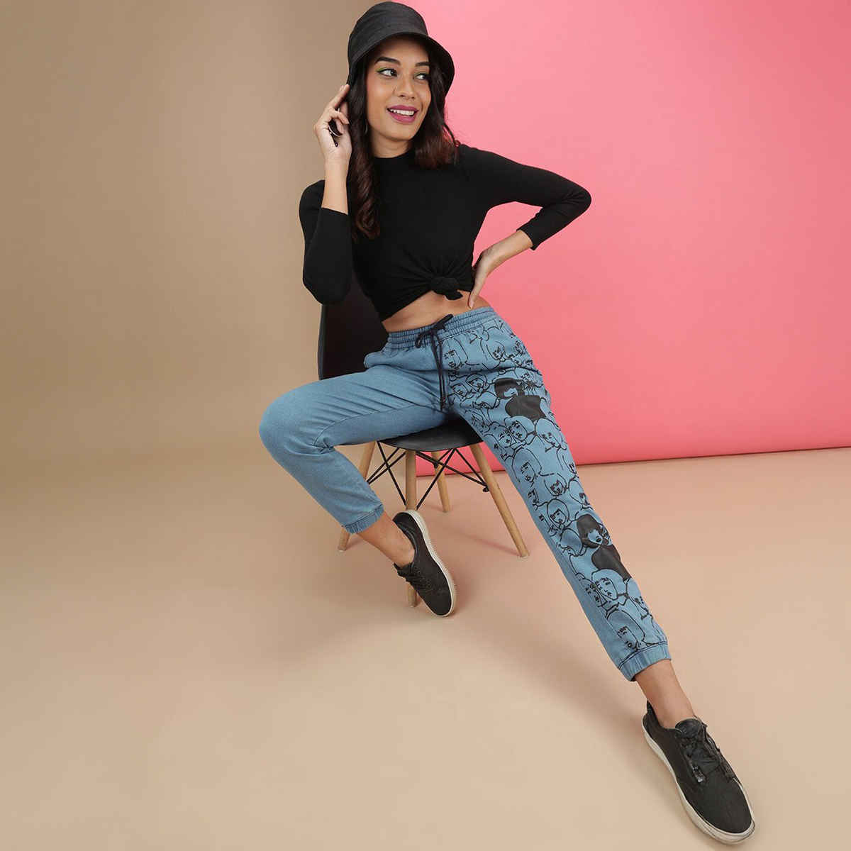 Freehand Women Casual Regular Light Blue Printed Denim Jogger 28 | 1221-Dnmjog-142