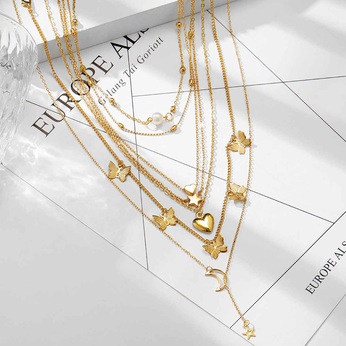 Jewels Galaxy Gold Plated Contemporary Layered Necklace Set Of 6