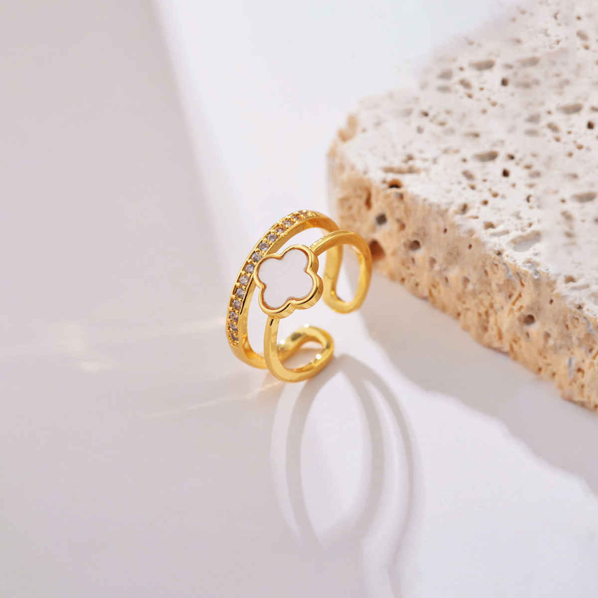 Label She Gold Plated Stainless Steel Clover Adjustable Ring | LS-RNG-72177