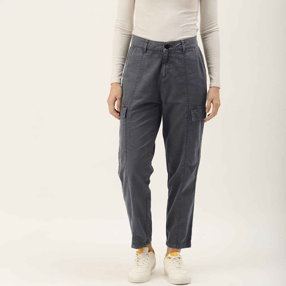 IVOC Women Iron Grey Regular Cargo Trousers 34